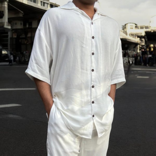 Oversized white short sleeve shirt made from breathable cotton