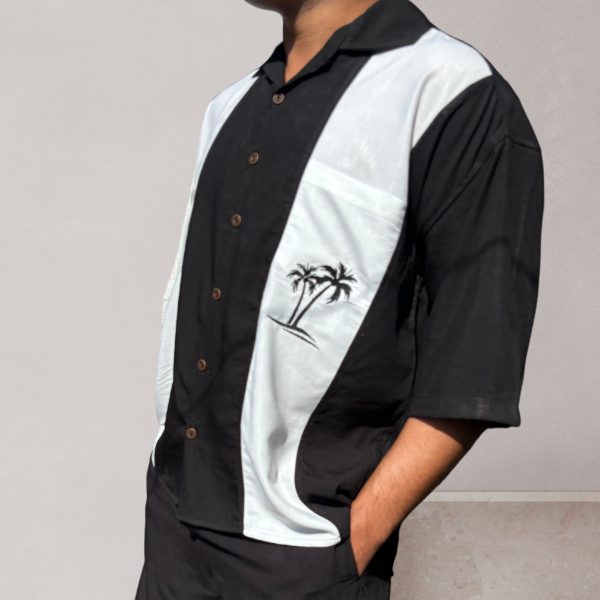 Summer Patched Breeze Embroidery Shirt with Embroidered Black Shorts