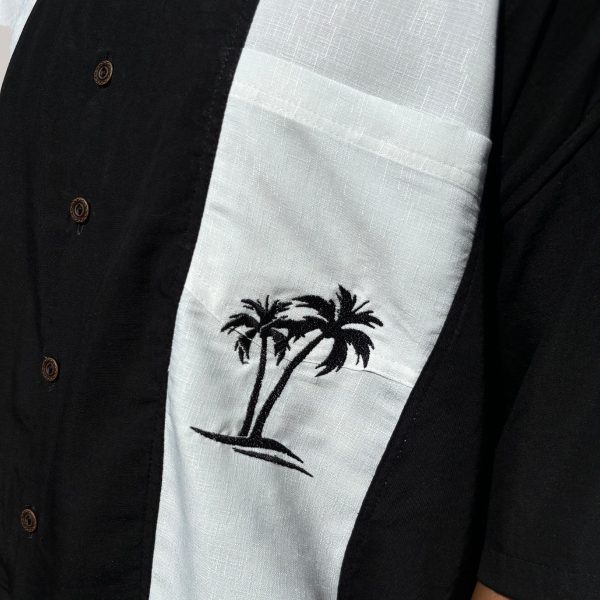 Summer Patched Breeze Embroidery Shirt with Embroidered Black Shorts