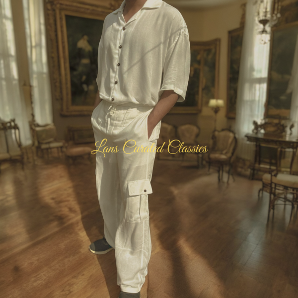 Oversized Cotton Long Sleeve Shirt & Embroidered Pants Set