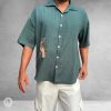 Oversized Green Cotton Shirt with embroidered songbird design