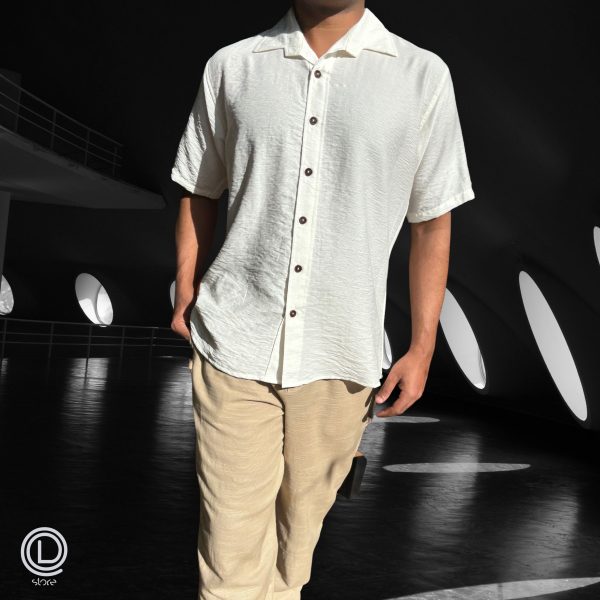 Relaxed fit cotton shirt in off white, crafted from premium breathable cotton,