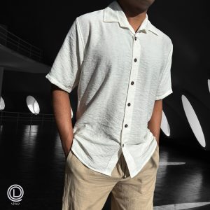 Relaxed fit cotton shirt in off white, crafted from premium breathable cotton,