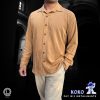 Cotton Slim Fit Long Sleeve Shirt (Mustard Brown): "Cotton slim fit long sleeve shirt in mustard brown, crafted from premium cotton