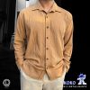 Cotton Slim Fit Long Sleeve Shirt (Mustard Brown): "Cotton slim fit long sleeve shirt in mustard brown, crafted from premium cotton