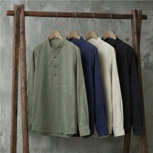 Introducing the Mandarin Loopline Shirt. A modern oversized silhouette defined by its distinct loop-button fastening and clean mandarin collar.