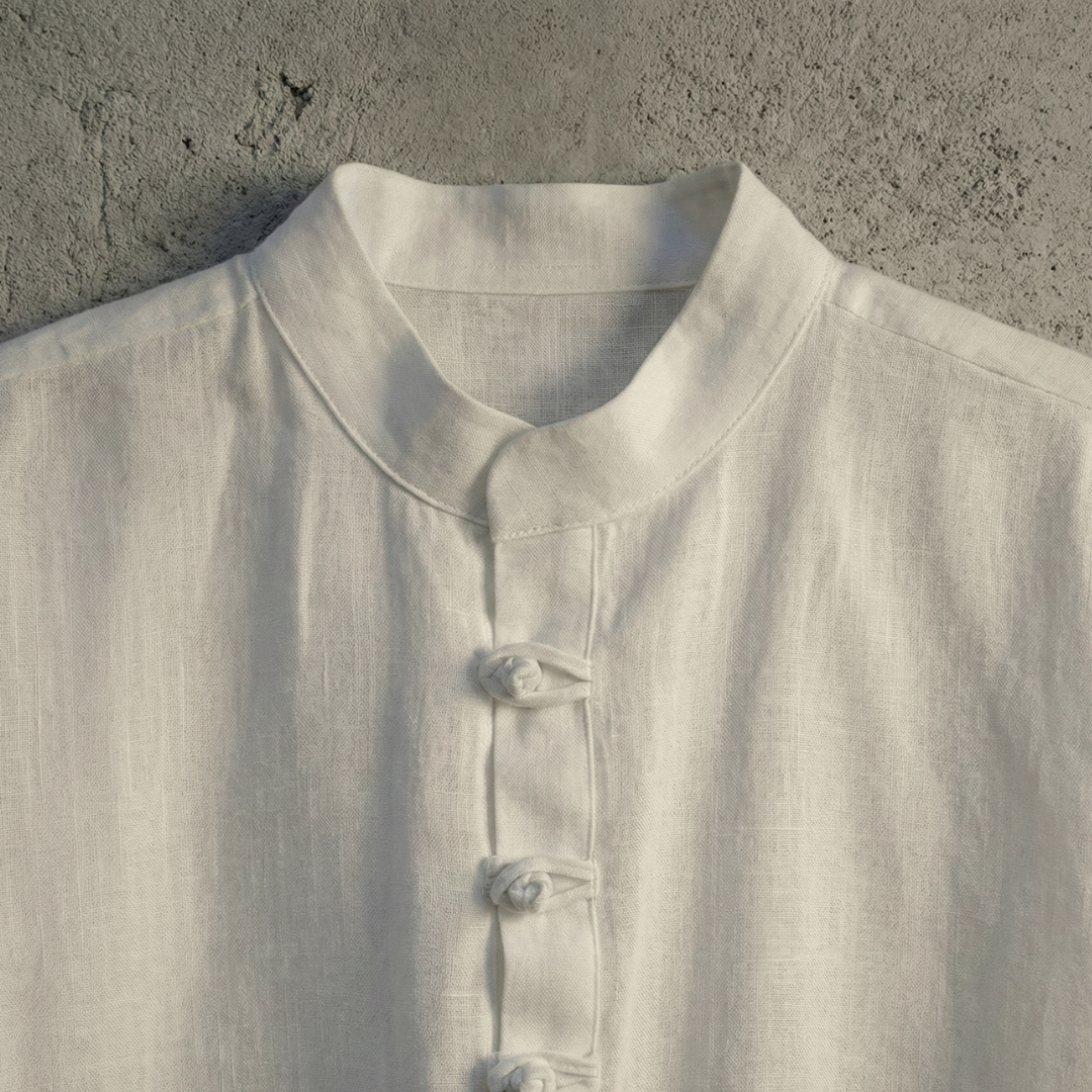 Lans Oversized Mandarin Loopline Men's Shirt7 ntroducing the Mandarin Loopline Shirt. A modern oversized silhouette defined by its distinct loop-button fastening and clean mandarin collar.