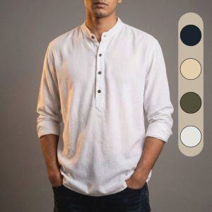Mandarin Collar Relaxed Cotton Shirt