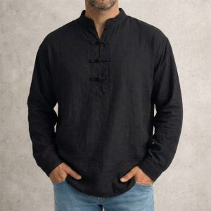 Relaxed fit twinband loopline men’s shirt in cotton with band collar and loop button placket, available in Sri Lanka