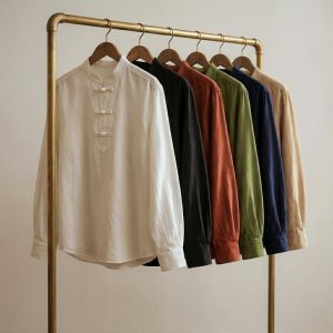 Relaxed fit twinband loopline men’s shirt in cotton with band collar and loop button placket, available in Sri Lanka