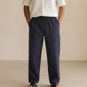 Lans Oversized Linen Cargo Pant – Navy Blue ( XS to 4XL )