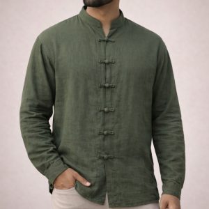 Lans Oversized Colonial Loopdown Mandarin Collar Shirt front view