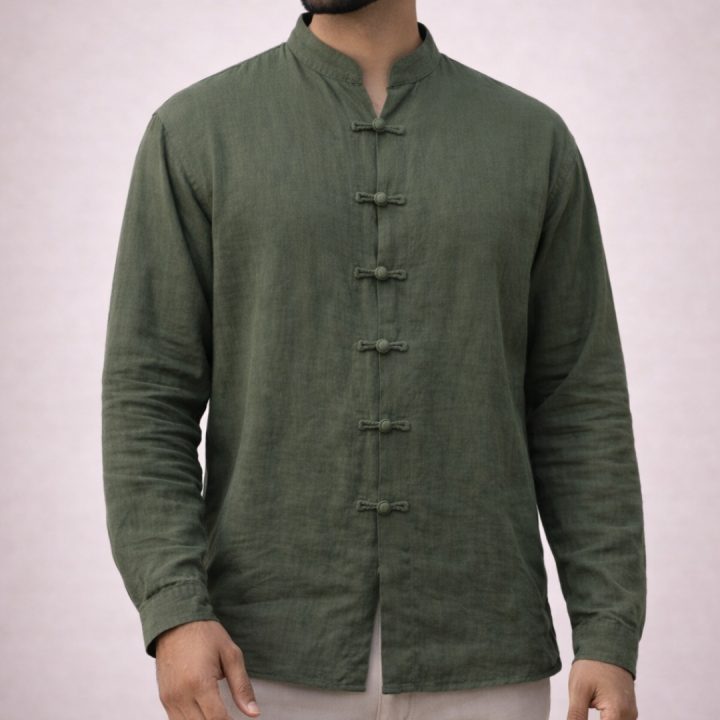 Lans Oversized Colonial Loopdown Mandarin Collar Shirt front view