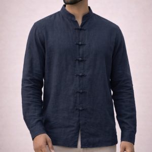 Lans Oversized Colonial Loopdown Mandarin Collar Shirt front view