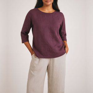 Lans Relaxed  Aaravi  Women’s  Linen Top   – Deep Purple  (XS–4XL)