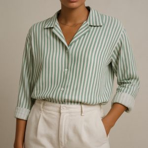 Lans Relaxed Marbella Stripe Woman Cuban Shirt  – Deep Purple  (XS–4XL)