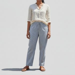 Lans Relaxed Women’s Rivera Stripe  Linen Long Pant  (XS–4XL)
