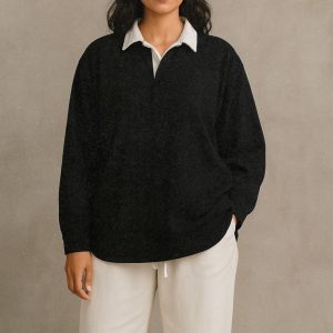 Lans  Oversized Retro Dual-Tone Cotton Blend Long Sleeve Women's Shirt  ( XS to 4XL )