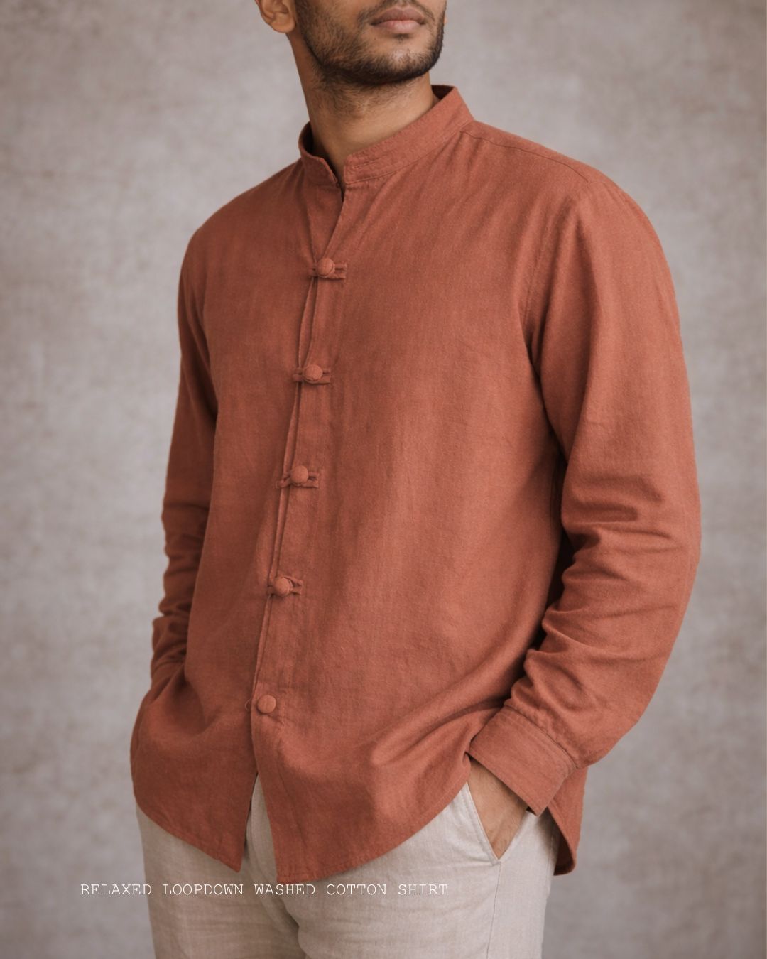 MANDARIN SHIRT WITH LOOPS FROM WASHED COTTON SRI LANKA