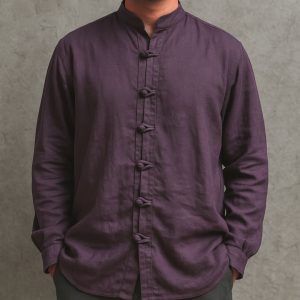 Lans Oversized Colonial Premium Loop down Mandarin Collar Shirts -   Deep Purple ( XS to 4XL )