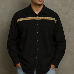 Lans Oversized Linen Nero Dorato Cuban Men's  Shirt  (XS–4XL)