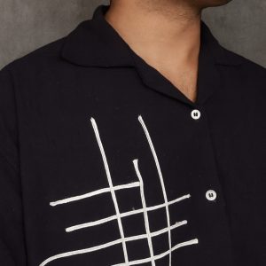 Lans  Oversized Silver Aara Cuban Men's Cotton Shirt – Navy Blue (XS–4XL)