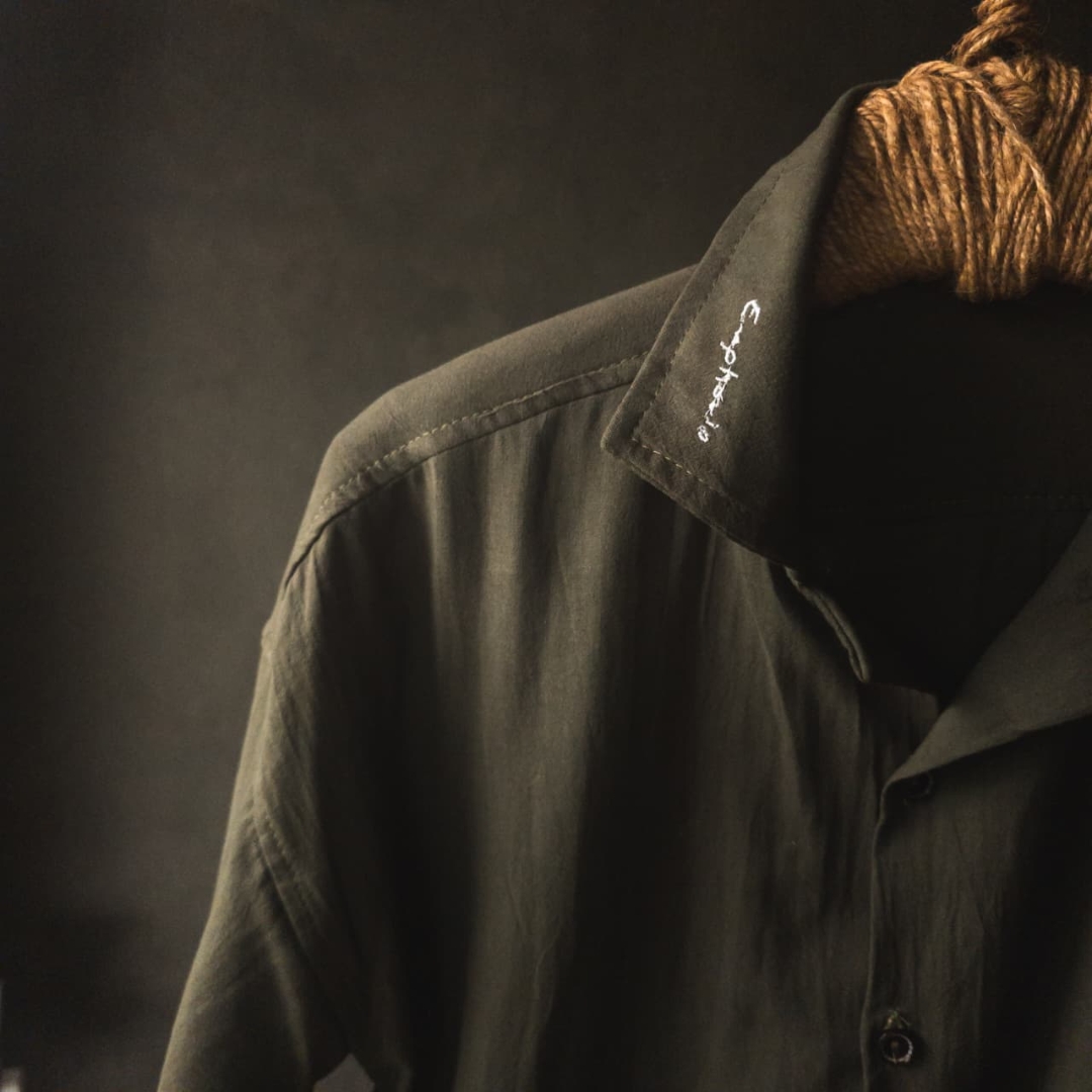 Lans Oversized Euphoria Dark Olive Cuban Collar Shirt Men's Shirt-1 Dark Olive Cuban Collar Shirt oversized fit with long sleeves front view