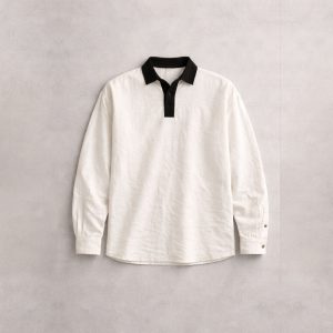 Lans Oversized Retro Dual-Tone Shirt in Off White front view