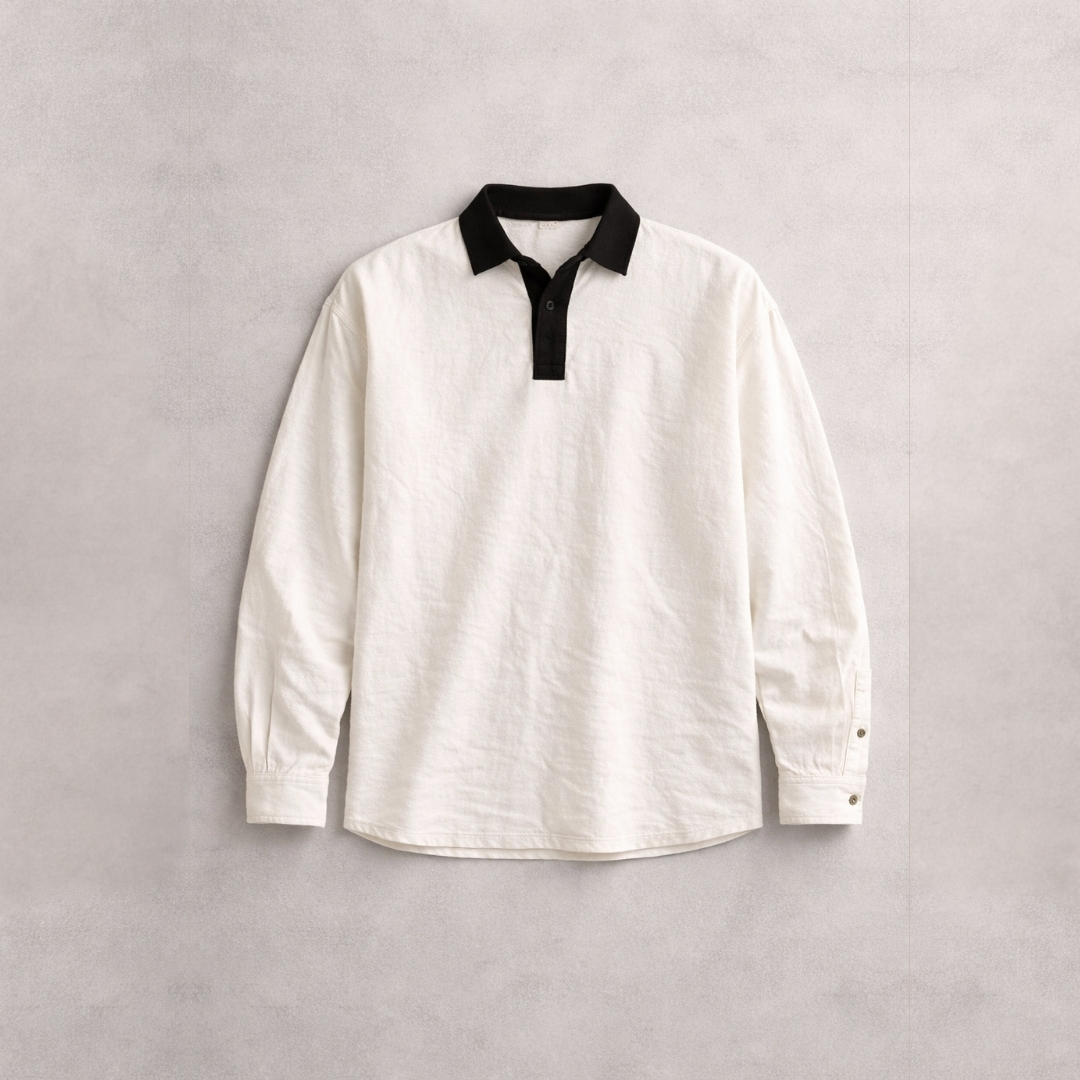 ans Oversized Retro Dual-Tone Cotton Blend Long Sleeve Shirt – Off White. Lans Oversized Retro Dual-Tone Shirt in Off White front view