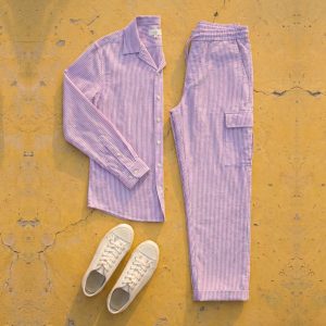 Breathable lightweight fabric texture of women's striped utility set