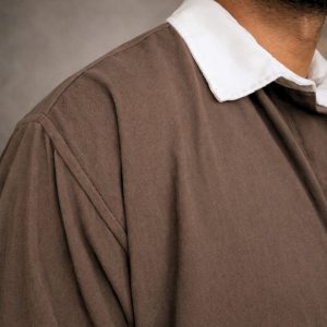 Lans Washed Linen Retro Shirt in Charcoal Olive front view oversized fit