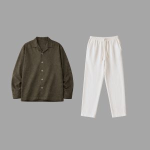 Man wearing oversized washed cotton outfit resort style made in Sri Lanka