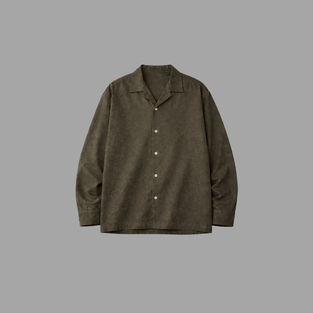 Lans Oversized Washed Cotton Camp Collar Long Sleeve Shirt & Long Pant Full Outfit Man wearing oversized washed cotton outfit resort style made in Sri Lanka