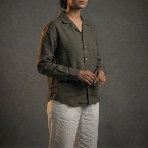 Woman wearing oversized washed cotton outfit resort style made in Sri Lanka