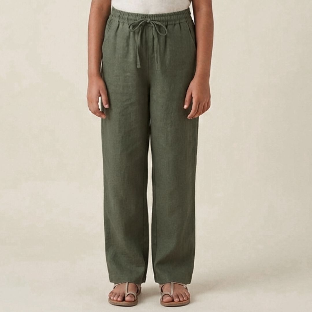 Lans Unisex Classic Cotton Kids Pants front view grey background Child running and playing in comfortable cotton pants made in Sri Lanka