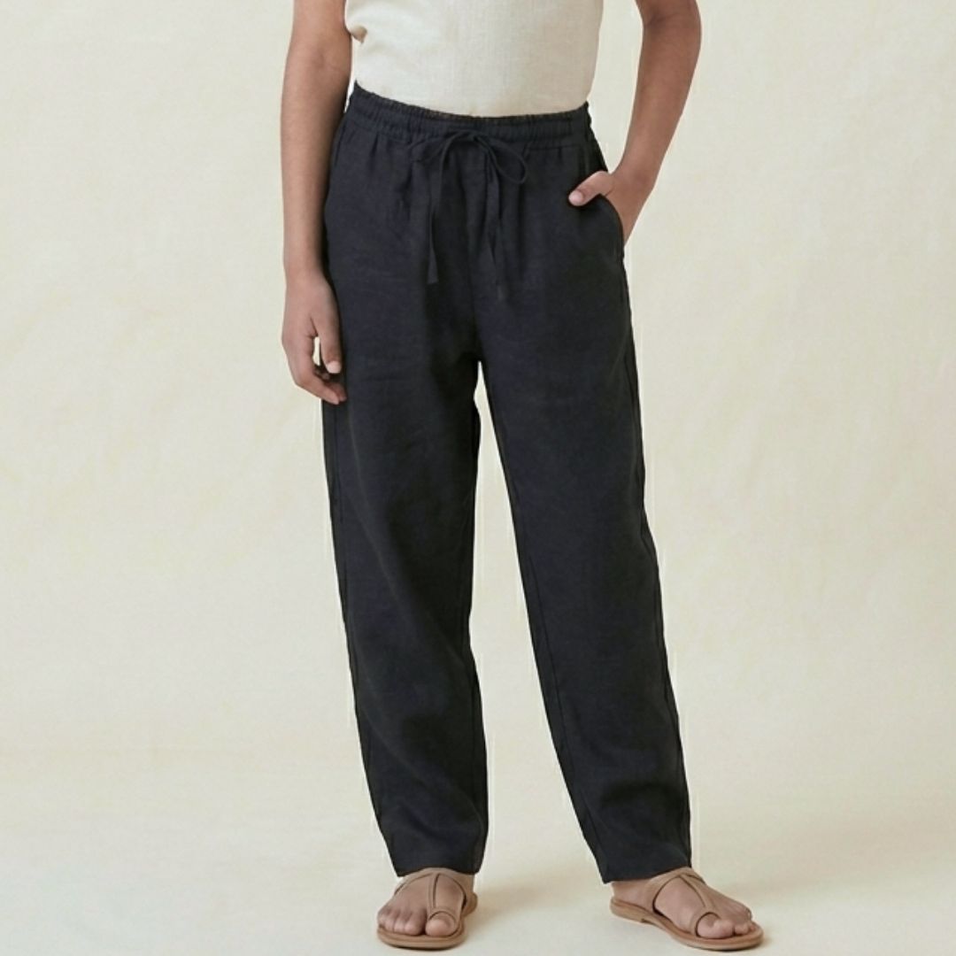 Lans Unisex Classic Cotton Kids Pants front view grey background Child running and playing in comfortable cotton pants made in Sri Lanka