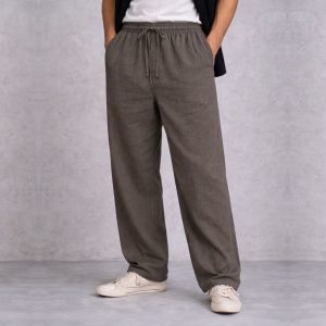 Close up of premium woven cotton fabric texture on Men's trousers