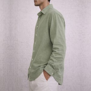 Lans Relaxed Point Collar Shirt in Olive Green front view