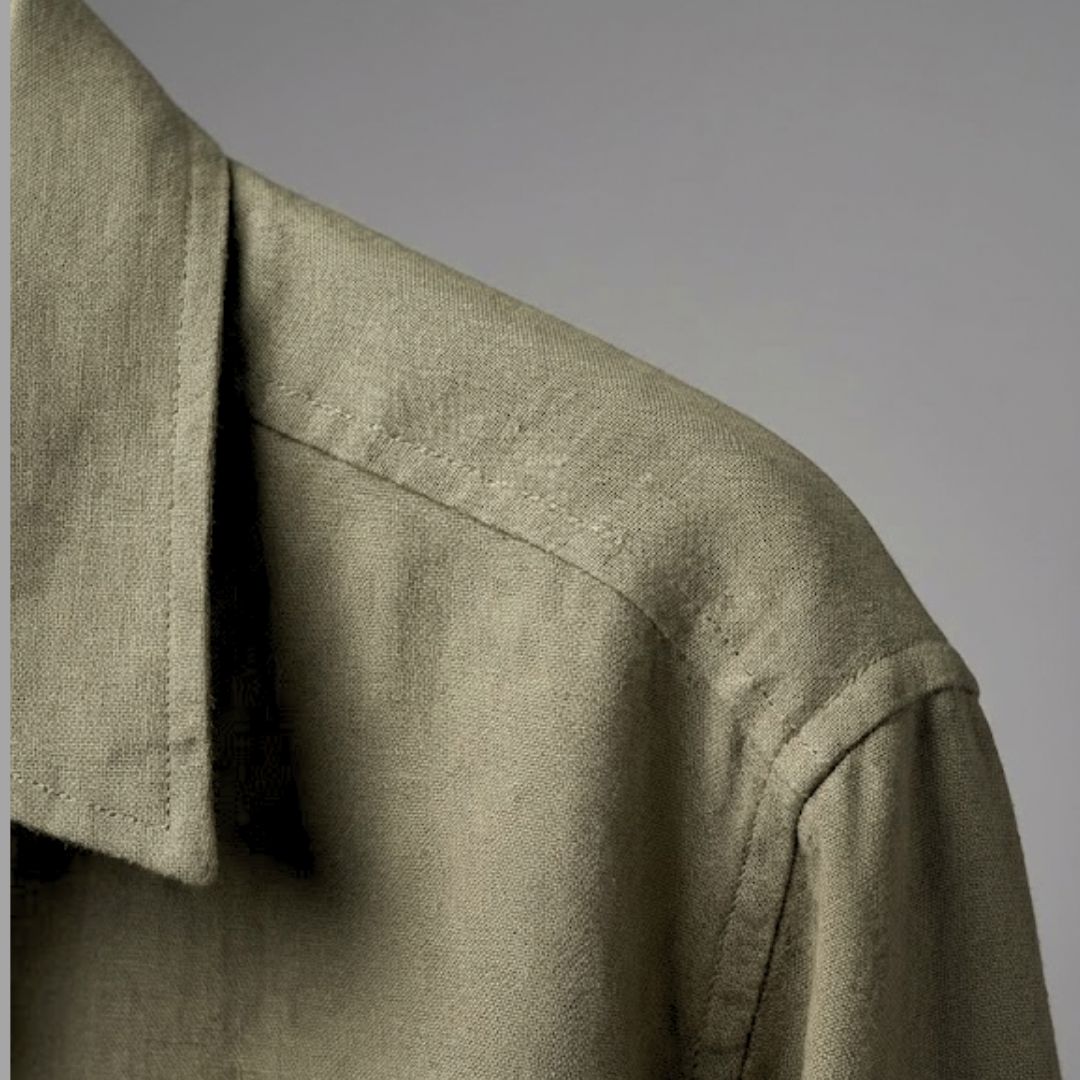 285 Lans Relaxed Point Collar Shirt in Olive Green front view