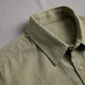 Lans Relaxed Point Collar Shirt in Olive Green front view
