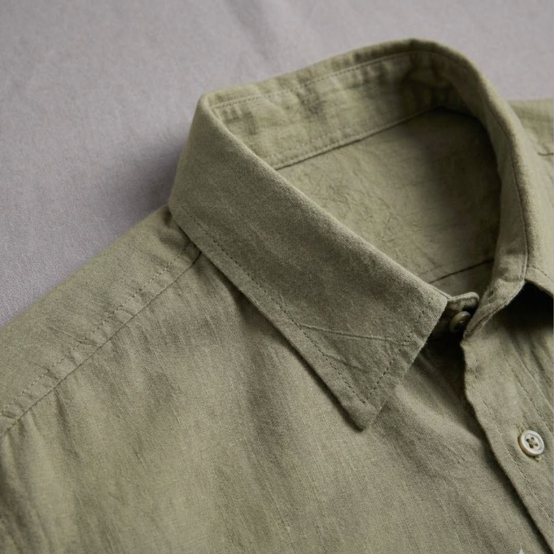 286 Lans Relaxed Point Collar Shirt in Olive Green front view