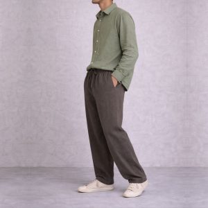 Lans Relaxed Point Collar Shirt in Olive Green front view