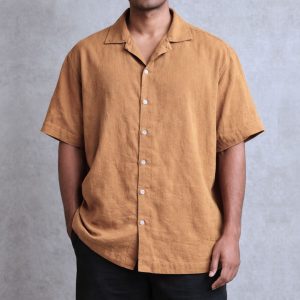 Lans Oversized Mustard Short Sleeve Shirt front view bold color