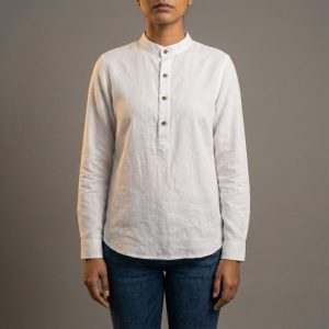 Lans Oversized Nomad Resort Linen Kurtha front view longline Woman shirt