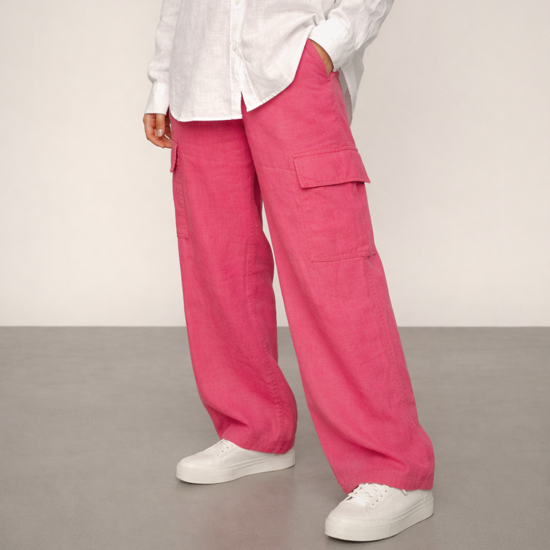 Lans Women's Oversized Linen Cargo Pant front view made in Sri Lanka1 (1) Lans Women's Oversized Linen Cargo Pant front view made in Sri Lanka