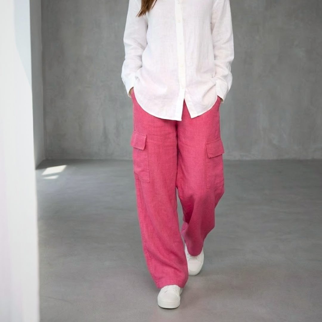 Lans Women's Oversized Linen Cargo Pant front view made in Sri Lanka1 (2) Lans Women's Oversized Linen Cargo Pant front view made in Sri Lanka