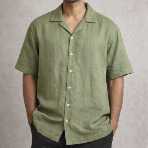 Lans Oversized Olive Green Short Sleeve Shirt front view bold color