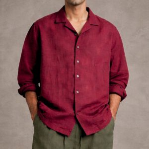 Man wearing oversized linen full outfit resort style made in Sri Lanka