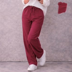Lans Oversized Washed Cotton Men's Pant in Maroon front view relaxed fit
