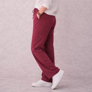 Lans Oversized Washed Cotton Men's Pant in Maroon front view relaxed fit
